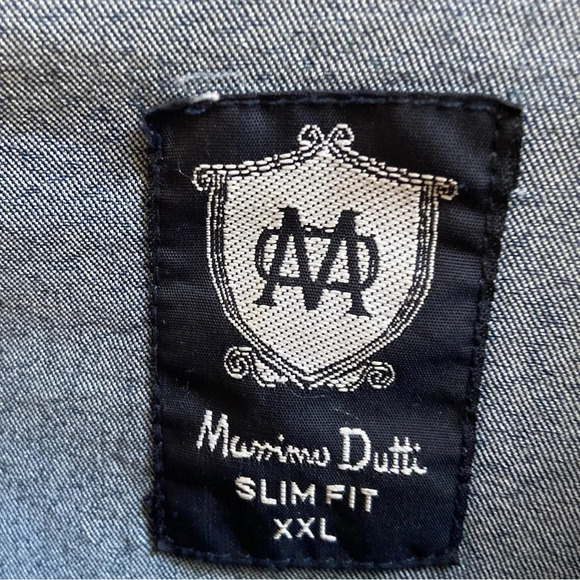 Massimo Dutti Slim Fit denim button shirt floral collar Sz XXL - Picture 7 of 9